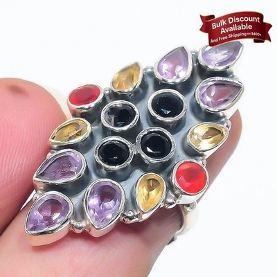 Anillo de aniversario declaración de cumpleaños de viernes negro de plata maciza con piedras preciosas de amatista Foto 1 de 4