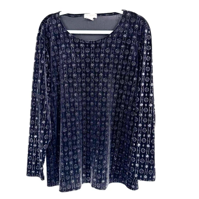 Camisa para mujer Notations terciopelo plateado brillo 2XL negra diseño floral geométrico Foto 1 de 4