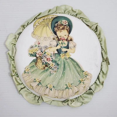 De Colección Yeso Victoriano Niña Pared Placa Sombrilla Flores Verde Vestido Cottagecore Foto 1 de 4