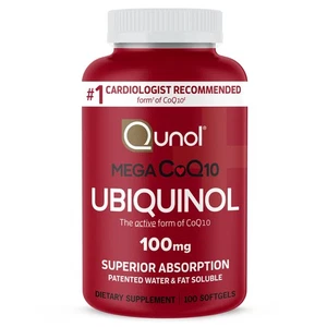 Qunol Mega Ubiquinol 100mg CoQ10, Superior Absorption, Patented Water and Fat - Picture 1 of 5