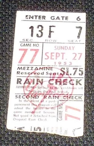 1953 Sep 27 New York Yankees vs Boston Red Sox Whitey Ford Baseball Ticket Stub - Bild 1 von 2
