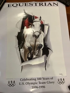 Equestrian US Olympics 100 Years 1896-1996 Art Poster Print Horse Riding - Picture 1 of 9