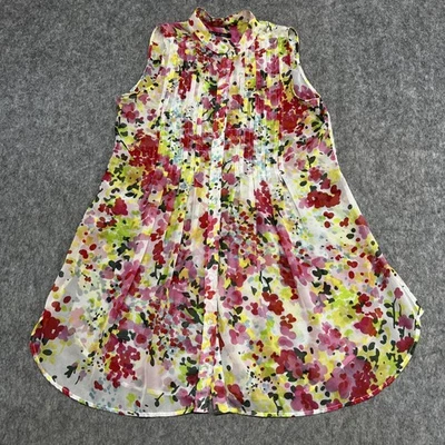 Camisa Olivia & Grace Mujer Mediana Floral Sin Mangas Botón Frontal Pintuck Transparente Foto 1 de 4