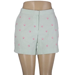 Brooks Brothers 346 Sz 8 x 5 Green White Pink Bees Embrdrd 100% Cotton Shorts - Picture 1 of 22