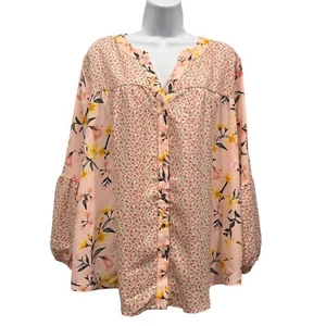 Cato Floral Patchwork Blouse Button Up Boho Fairy Romantic Flowy Pink Womens XL - Picture 1 of 10