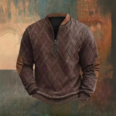 Men's Winter Half-Zip Sweatshirts 3D Digital Print Stylish & Warm Polyester Tops - Image 1 of 4