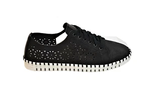 Eric Michael Betty weicher schwarzer Nubuk Leder Schnürung Mode Sneaker US 6 EUR 36 - Bild 1 von 3