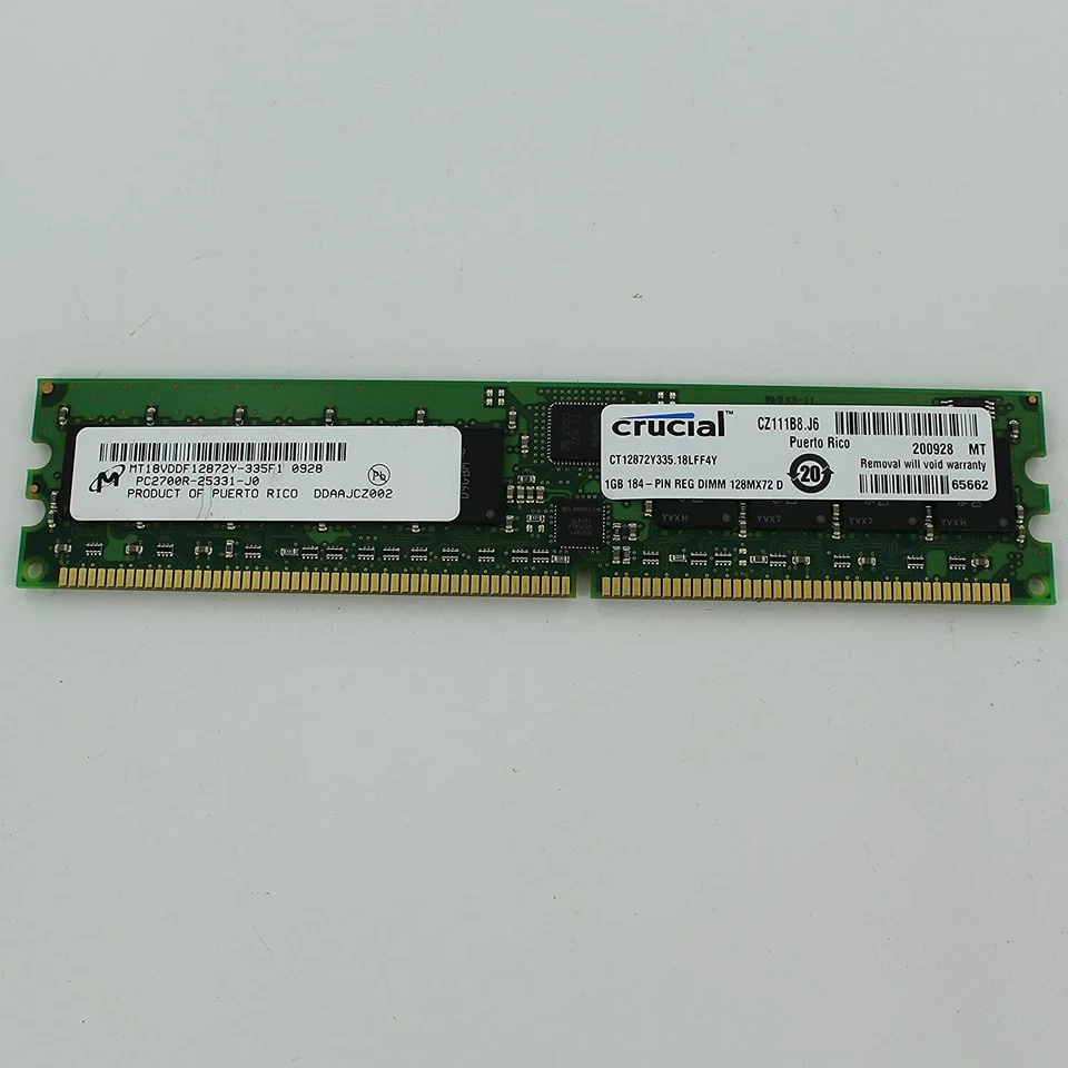 1gb Micron/Crucial Ddr-333 Pc2700r Cl2.5 ECC Reg Server Ram Ct12872y335 - Image 1 of 1