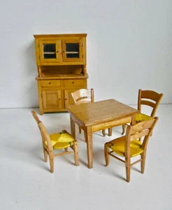SALLE À MANGER EN BOIS VERNIS DE MAISON DE POUPÉE - BOITE D'ORIGINE ANNÉES 1920 - Picture 1 of 12