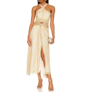 NWT Likely x Revolve Lucy Twisted Cut Out Midi Dress Green Tea Multi Metallic 10 - Picture 1 of 12