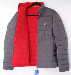 NAUTICA Mens M Reversible GRAY / RED Midweight Puffer Jacket Water Resistant NWT - Picture 1 of 7