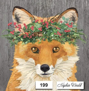 (199) DOS servilletas individuales de papel para almuerzo decoupage - bayas de zorro de invierno - Imagen 1 de 3