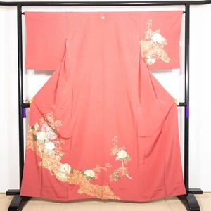 K29130-7 Kimono Japonés Seda Tsukesage Rojo - Imagen 1 de 13
