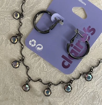 Collar Lia Sophia Jeannie Nuevo con Etiquetas Hematita Tono Gunmetal AB Bisel Acentos y Aros Foto 1 de 4