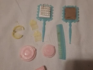 Vintage 1960 Doll Vanity Set Comb Mirror Brush Makeup All Made In USA 5.5" - Picture 1 of 8