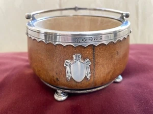 ANTIQUE VICTORIAN OAK & SILVER FOOTED BUTTER SWEETS DISH CREST LINER HALLMARKS - Picture 1 of 8