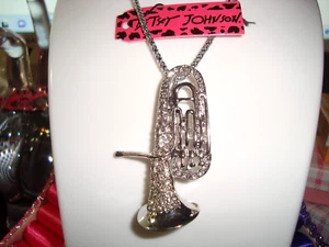 BETSEY JOHNSON glänzende Kristall TUBA Brosche Anhänger Halskette, Legierung, 27 Zoll, SCHÖN - Bild 1 von 8