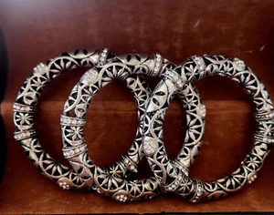 5 Large Silver Filigree Bangles With Czs 3.75" Diameter 1.5" Wide Stone Missing - Picture 1 of 16