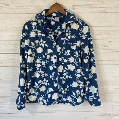 Рубашка Nicole Miller с длинным рукавом с цветочным принтом флисовая для сна S синяя белая на пуговицах - Изображение 1 из 4