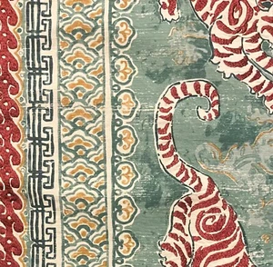 LEE JOFA Bongol Print Aqua Tiger Baumwolle Viskose Leinen Indien Rest Neu - Bild 1 von 1