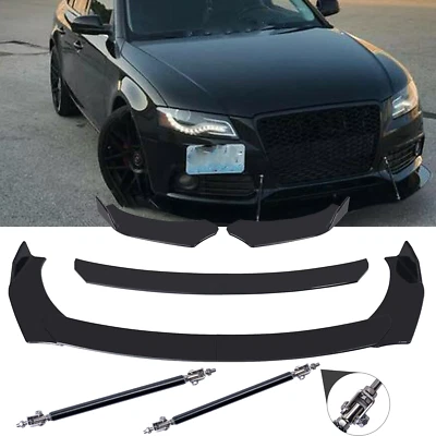 For AUDI A3 A4 A5 A6 A7 B8 Front Bumper Lip Spoiler Splitter Body Kit+Strut Rods — 第 1/4 张图片