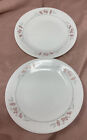 2 Corelle Silk Blossoms Pink Floral Grey Leaves 6-1/2" Bread or Dessert Plates
