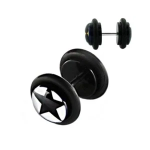 2 Pezzo Falso Orecchini Spina Acrilico Stella Bianco Tunnel Nero Ø 10mm - Foto 1 di 1