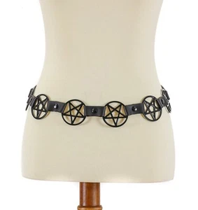Pentagram Belt Leather Link Gothic Punk Alternative Punk Goth Witchy Belt Black - Picture 1 of 6
