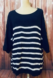 Damen Medium Pullover Time Tru blau weiß gestreift Oversize Strick 3/4 Ärmel  - Bild 1 von 11