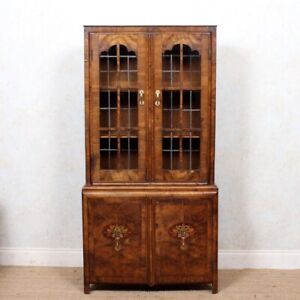 Walnut Bookcase Astragal Antique Vintage Display Cabinet Inlaid