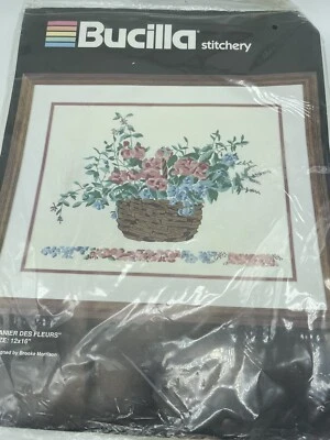 Bucilla Vintage Stitchery “Panier Des Fluers" Flowers Embroidery Kit Flowers Foto 1 de 4