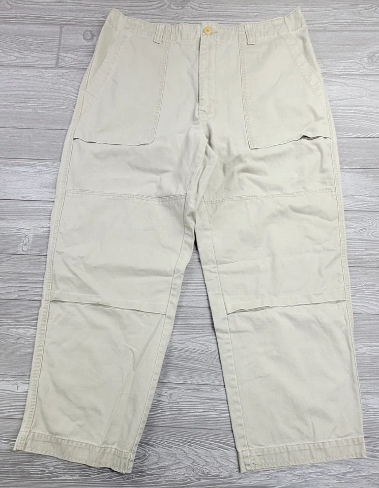 Vtg Nautica Pants Men 36X29 Beige Double Knee Trousers Y2K Baggy Skater Workwear - Image 1 of 4