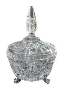 Vintage Crystal Candy Dish with Finial Stem Lid 3 Toed Pinwheel Design 9" Tall - Picture 1 of 6
