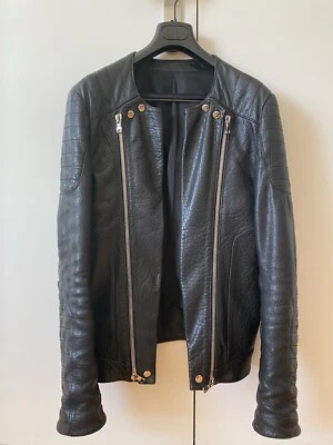 Balmain Black Biker Leather Jacket Size 48 Made In France - Bild 1 von 4