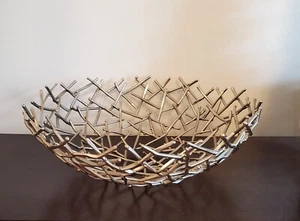 Vtg Michael Aram Metal Work Twig Bowl Scattered Tatch Nest Silver Tone Metal - Picture 1 of 7