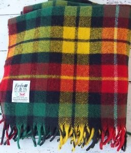 Faribo Wool Throw Blanket w/Fringe~Red/Black/Green/Yellow Plaid - Picture 1 of 3