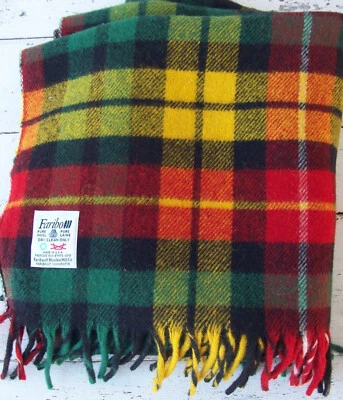 Faribo Wool Throw Blanket w/Fringe~Red/Black/Green/Yellow Plaid - Image 1 of 3