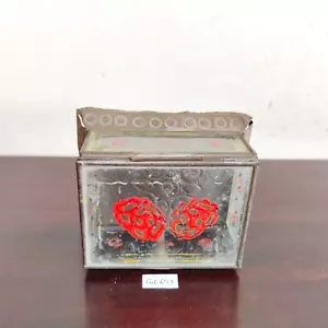 Caja de joyería de lata pintada de vidrio rectangular vintage coleccionable GL653 - Imagen 1 de 8