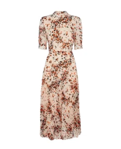 Whistles Printed Midi Dress Sz 10UK 6US M Pleated High Neck Lightweight Elegant - Picture 1 of 13