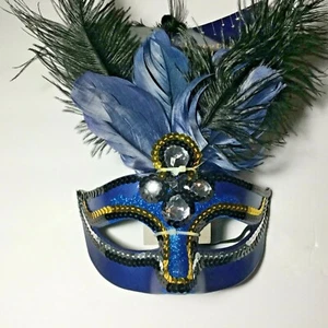 Maschera Maschera Tentazione Blu Martedì Grasso Donna Maschera Occhi Piuma - Foto 1 di 4