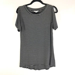 Bar III Mini Dress Hi Low Hem Cold Shoulder Sleeve Striped Stretch Black White S - Picture 1 of 5