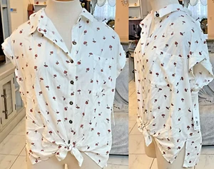 NEW NO BOUNDARIES 2XL Women's Button WHITE & MUSHROOM Top Shirt  BLOUSE SZ XXL - Picture 1 of 10