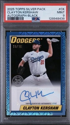 Clayton Kershaw Signed Topps Chrome Card 10/10 Autographed PSA 9 Mint 2025 - Image 1 of 3