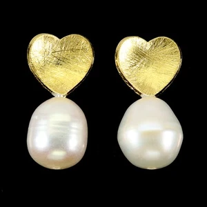 925 Sterling Silver Earrings Drop Pearl 10x9mm Natural Gemstone Jewelry - Picture 1 of 13