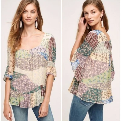 Blusa Floreat by Anthropologie Boho Patchwork Cuentas Forro Transparente Grande Nueva con Etiquetas Foto 1 de 4