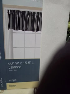 Set Of 2 Essential Home Valance Black White Grey Stripe 60 x 15.5 in. Ships Free - Picture 1 of 6