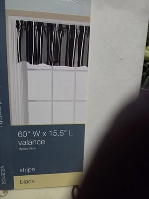 Set Of 2 Essential Home Valance Black White Grey Stripe 60 x 15.5 in. Ships Free - Image 1 of 4