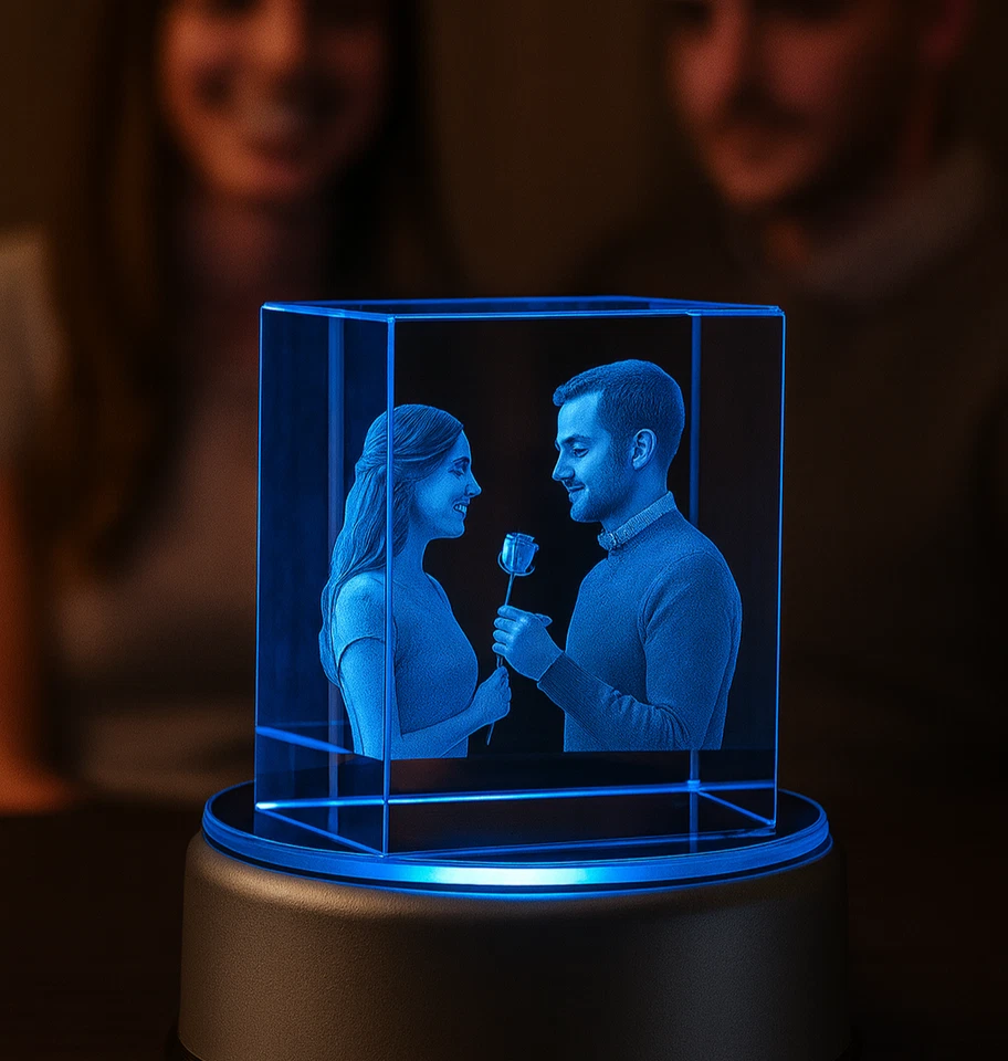Personalized 3D Crystal Photo Custom Birthday Wedding Laser Etched Picture Gift - Image 1 of 4