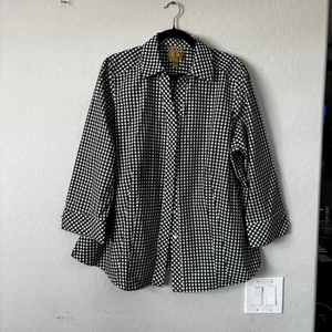 Blusa Camisa Top Mujer Investments 18W Algodón Etiqueta Dorada Botón Sin Hierro Cuadros - Imagen 1 de 9