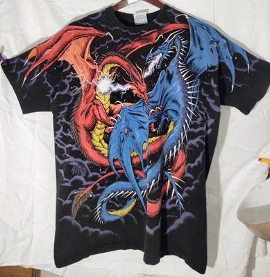复古全印花液体蓝色战斗龙 XL T 恤非常干净,无底价 — 第 1/4 张图片